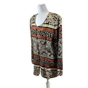 Ladies Vintage K Studio  Button Down Printed Blouse with Shoulder Pads Size 16‎